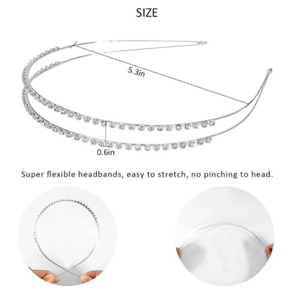 4 Pack Silver Rhinestone Headband Flower Girl Bridal Wedding Headband Crystal - Picture 3 of 7
